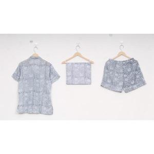 Mooie Hemelsblauwe Dames Nachtkleding Casual Stijl Bloemenprint Halve Mouwen Shirt Short 100% Katoen Odm Voorraad - Product Image 4