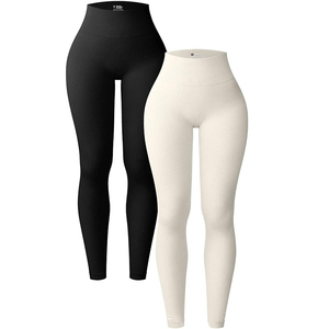 Wholesale Women Rib Yoga <b>Leggings</b> Seamless Knit High Waist Tight Quick Drying Breathable Gym Fitness Sports Pants for Women - Product Image 2