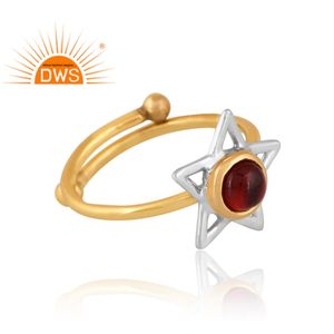 แหวนพลอยโกเมนธรรมชาติชุบทอง18K ทำจากทองเหลืองของขวัญสำหรับผู้หญิง - Product Image 4