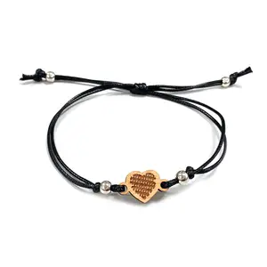 Custom Design Woman Wooden Charm Adjustable Leather Strap Bracelet