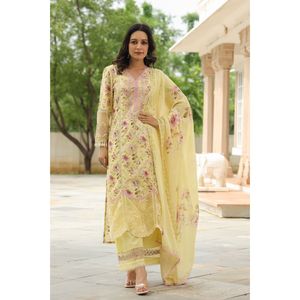 Arambh <b>Roshi</b> Women's Cotton Kurta Set with Dupatta-Lemon Yellow Ethnic Wear - Product Image 1