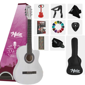 Guitare classique Midex CG-390PU 39 pouces 4/4 blanche, table en épicéa, touche en palissandre indien, finition brillante, tige de tension réglable, étui de transport - Product Image 1