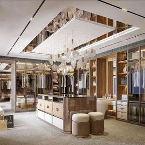 Système de dressing moderne de luxe en bois massif réglable avec portes coulissantes et 7 étagères pour chambres, appartements, villas et hôtels - Product Image 1