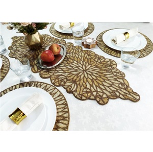 Camino de mesa hecho a mano de color dorado, Mantel Individual con cuentas geométricas bordadas para boda, decoraciones para fiesta de Navidad, precio de descuento - Product Image 6