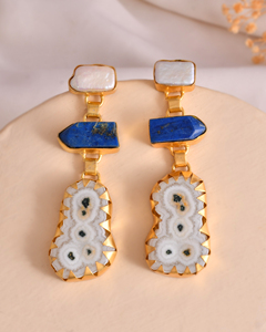 Nouvelle arrivée forme boucles d'oreilles plaqué or solaire Druzy Lapis perle pierre précieuse principale élégant mariages cadeaux pour les femmes - Product Image 1