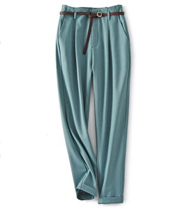 Women High Waist Pleated Straight Leg Crepe <b>Pants</b> With Belt Solid Color Casual Full Length Autumn Wear - Product Image 1