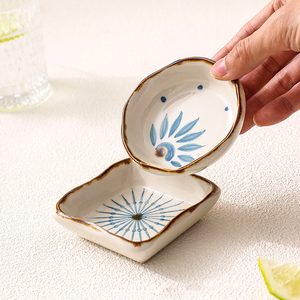 <span class=keywords><strong>Assiette</strong></span> à soupe et plat à condiments en céramique de style japonais, peinte à la main sous glaçure, design moderne minimaliste - Product Image 2