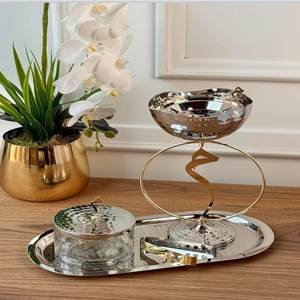 Quemador de incienso decorativo de lujo, soporte de quemador Bukhoor con letras árabes doradas pulidas de Metal de acero inoxidable - Product Image 1