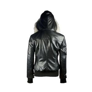 Veste en cuir noir haut de gamme pour femme, modèle 2026, très demandée, sur mesure, 100 % cuir de haute qualité, respirante, avec capuche, pour l'hiver - Product Image 2