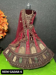 Premium Bridal Lehenga Choli 12 Kali Flair 4 mètres Ghera Heavy Jarakan Work Double Dupatta Four Side Border Floor-Length Party - Product Image 5