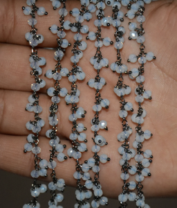 Magnifiques perles de verre en grappe arc-en-ciel blanches, chaîne de chapelet plaquée noire, chaîne perlée faite à la main pour la fabrication de bijoux - Product Image 6