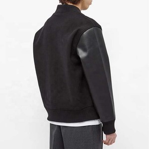 Wholesale Embroidered Chenille Patches Black Varsities Jacket Wool Body Leather Sleeves Letterman Baseball College Jacket - Product Image 3