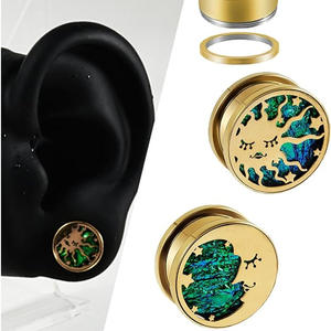 Coole Männer Schmuck aus vergoldeten Edelstahl Tunnel Ohr stöpsel Inlay <span class=keywords><strong>Abalone</strong></span> Muscheln - Product Image 5