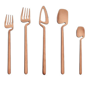 Juego de cubiertos modernos sostenibles al por mayor, tenedor dorado de acero inoxidable, cuchara, cuchillo, mango negro, cubiertos para hoteles, bodas - Product Image 5