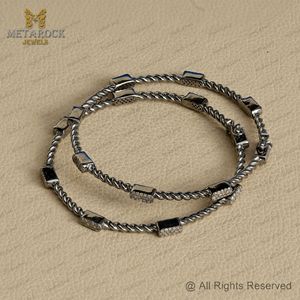 Bracelet en argent oxydé 925 fait à la main pavé diamant ouvrable bracelet bijoux nouveau Design personnaliser bracelet bijoux - Product Image 3