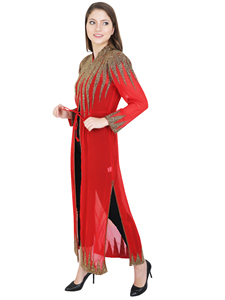 Robe Abaya de Dubaï élégante avec des perles de sequins, robe musulmane de luxe, broderie à la main de haute qualité, kaftan islamique, kimono, soirée, crêpe naturel - Product Image 3