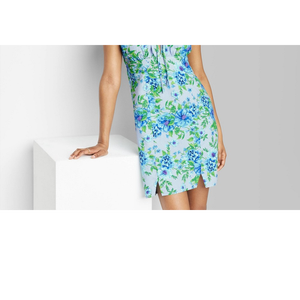 Abito Slip in Lino Blu Floreale con Arricciature da Donna Wild Fable, Elegante, Taglie XXS/XL, Traspirante, Vita Naturale, Ideale per Club o Uscite Diurne - Product Image 3