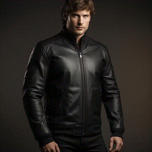 Vestes en cuir à fermeture éclair à col montant OEM Veste en cuir PU vintage pour hommes Veste en cuir avec poche poitrine style de rue pour hommes - Product Image 5