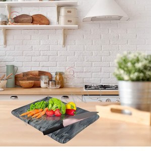 เขียงหินอ่อนแท้ทรงสี่เหลี่ยมทำด้วยมือของใหม่เขียงสับหินอ่อนสีดำสำหรับทำอาหาร - Product Image 4