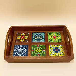 Bandeja para servir de madera con estampado digital de MDF con nudos rosas, pieza en madera hecha a mano, servicio decorativo pintado a mano - Product Image 4