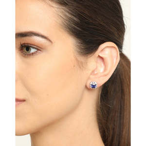 Boucles d'oreilles clous en argent sterling 925 plaqué rhodium, serties de zircone suisse bleu royal, pour femmes et jeunes filles - Product Image 3