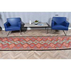 Vintage Rug, <b>Runner</b> 2.9x12.2 ft Turkish Rug, <b>Red</b> Ombr Wool Rug - Product Image 3