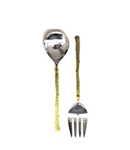 Vente chaude Meilleure Qualité En Acier Inoxydable Salade Serveur Cuillère et Fourchette Ensemble avec Laiton Feuilles Poignée pour La Cuisine À Domicile - Product Image 4