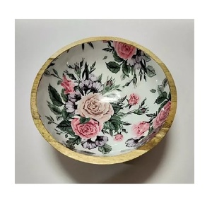 Cuenco de madera con estampado de flores, cuenco para servir ensalada de mezcla de esmalte de estilo americano para bodas y ocasiones, precio asequible - Product Image 3