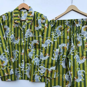 ชุดนอนผู้หญิงผ้าฝ้ายอินเดียพิมพ์ลายเสือ, ชุดนอนใส่สบายเสื้อเชิ้ตกางเกงสำหรับเจ้าสาวเพื่อนเจ้าสาวชุดใส่กลางคืน - Product Image 1