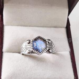 Bague pour femme en argent sterling 925 avec pierre précieuse labradorite naturelle, cadeau de mariage, de Noël, d'anniversaire, bague empilable, bijoux - Product Image 5