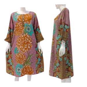 ชุดนอนสตรีผ้าเรยอนแขน3/4ปักลายสไตล์วินเทจผ้านิ่มเอวยืดเข่า - Product Image 5