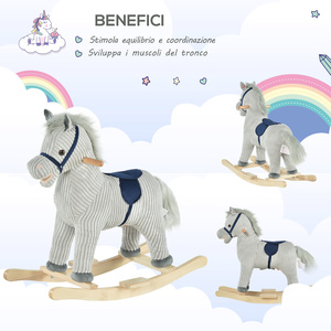HOMCOM-Cheval à bascule en peluche pour enfants de 3 à 6 ans, 73x35x64cm, gris - Product Image 5