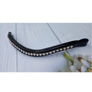 Elégant bandeau de cheval en cuir noir avec gros strass transparents Accessoire de bride équestre en cristal incurvé fait à la main - Product Image 6