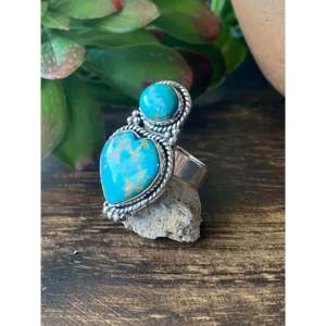 Handmade Kingman Turquoise <b>Sterling</b> <b>Silver</b> <b>Adjustable</b> Gemstone <b>Ring</b> - Product Image 4