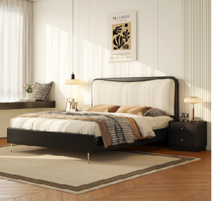 Lit mural en bois massif, taille double, tête de lit capitonnée blanche, mobilier de chambre moderne, plateforme - Product Image 3