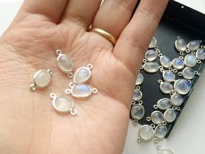 สินค้ามาใหม่925เงินสเตอร์ลิง8x10มม. หินมูนสโตนธรรมชาติตั้งค่าฝาแบบตัวเชื่อมต่อคู่ที่มีเสน่ห์เครื่องประดับ - Product Image 3