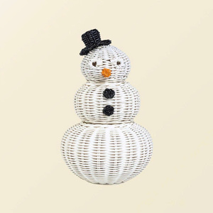NUEVO Adorno Navideño Artesanal y Alegre: Cesta de Muñeco de Nieve de Ratán que Sirve como Mesa Auxiliar Decorativa - Product Image 1