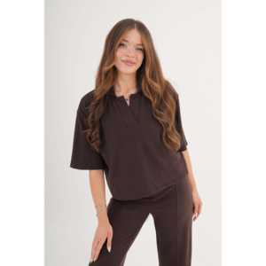 Blusa de Manga Corta para Mujer con Cuello Camisero Color Café, Venta al por Mayor de Blusas y Camisas - Product Image 3