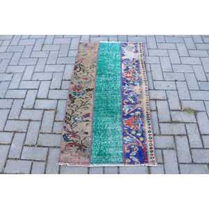 Tapis turc vintage, tapis de 2,2 x 4 pieds, tapis en laine rayé bleu vert - Product Image 1