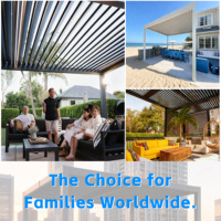 Pergola bioclimatique motorisée moderne en aluminium avec toit à lames orientables, sur mesure, étanche et robuste, pour jardin ou garage.