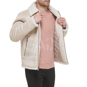 Veste d'hiver classique pour homme, coupe ajustée, en cuir véritable et toile, logo sur le devant, respirante, style streetwear, vente en gros - Product Image 4