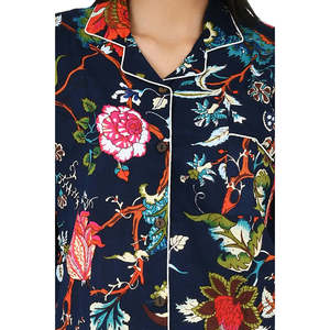 Conjunto de Pijama de Algodón Puro Estampado con Bloques Panamá, Ropa de Dormir de Primavera, Ropa de Salón, Camisón, Estampado a Mano, Vtements De Nuit - Product Image 4