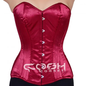 Corsé de satén Burdeos Steelboned Overbust de reloj de arena de alta calidad personalizado apretado con cordones corsé de satén Bustier Top vendedores - Product Image 1