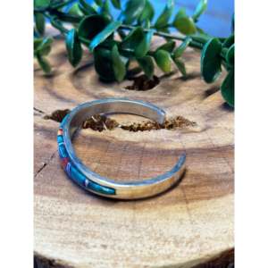 Navajo Hand made Multi <b>Stone</b> & Sterling 925 Silver Inlay Cuff Bracelet Navajo Handmade Turquoise Sterling Silver Cuff Bracelet - Product Image 4
