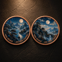 Pièce de monnaie ronde personnalisée de 1 OZ en cuivre fin 999, imprimée UV double face, motif Montagne et Lune chinoises, paysage de pagode avec pont, objet de collection et cadeau