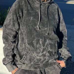 Sudadera con capucha de algodón 100% lavado con ácido negro Vintage del fabricante Sudadera de invierno con logotipo personalizado para hombres - Product Image 2