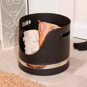 Seau de stockage de charbon rond en métal enduit de poudre noire avec un design simple, parfait pour le stockage de charbon de taille moyenne - Product Image 2