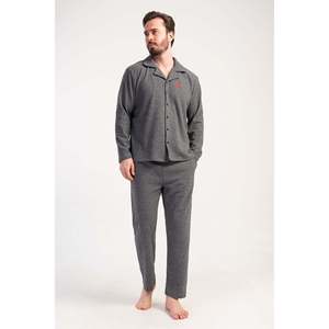 CEPLI ERKEK JAKARLI INTERLOK XXL TAMAMI DUGMELI UZUN KOL PIJAMA TAKIM - สีดำ - สีดำ - Product Image 1