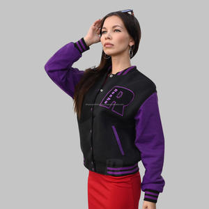 Custom Authentic <b>Varsity</b> <b>Jacket</b> for <b>Women</b> OEM Factory Direct Cotton Fleece Letterman <b>Jacket</b> with Embroidery Patches Wholesale - Product Image 6
