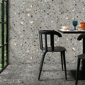 Azulejos de Porcelana Esmaltada con Acabado Tallado con Aspecto de Terrazo Gris Torino - Product Image 1